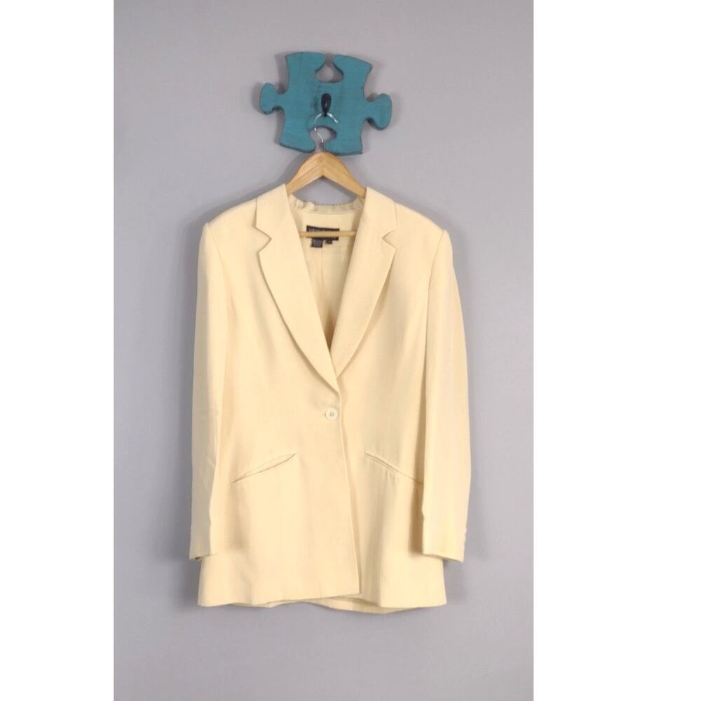 90s Liz Claiborne Collection 100% Silk Pastel Yellow Blazer Size 8